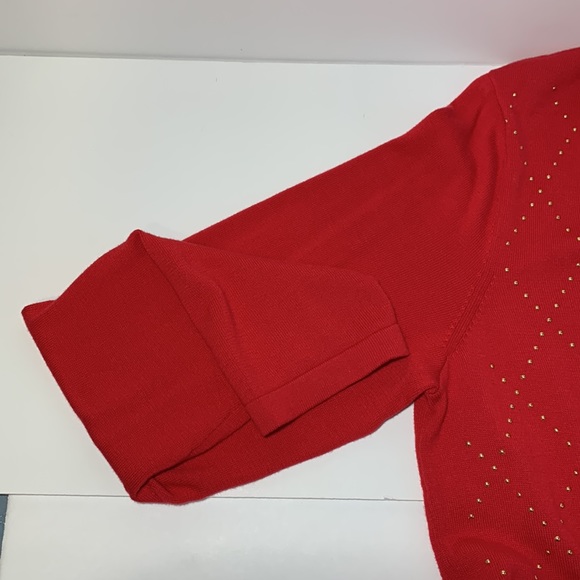 Tommy Hilfiger V Neck Pullover Sweater Red Gold Studs Women’s L Embellished - Picture 12 of 14